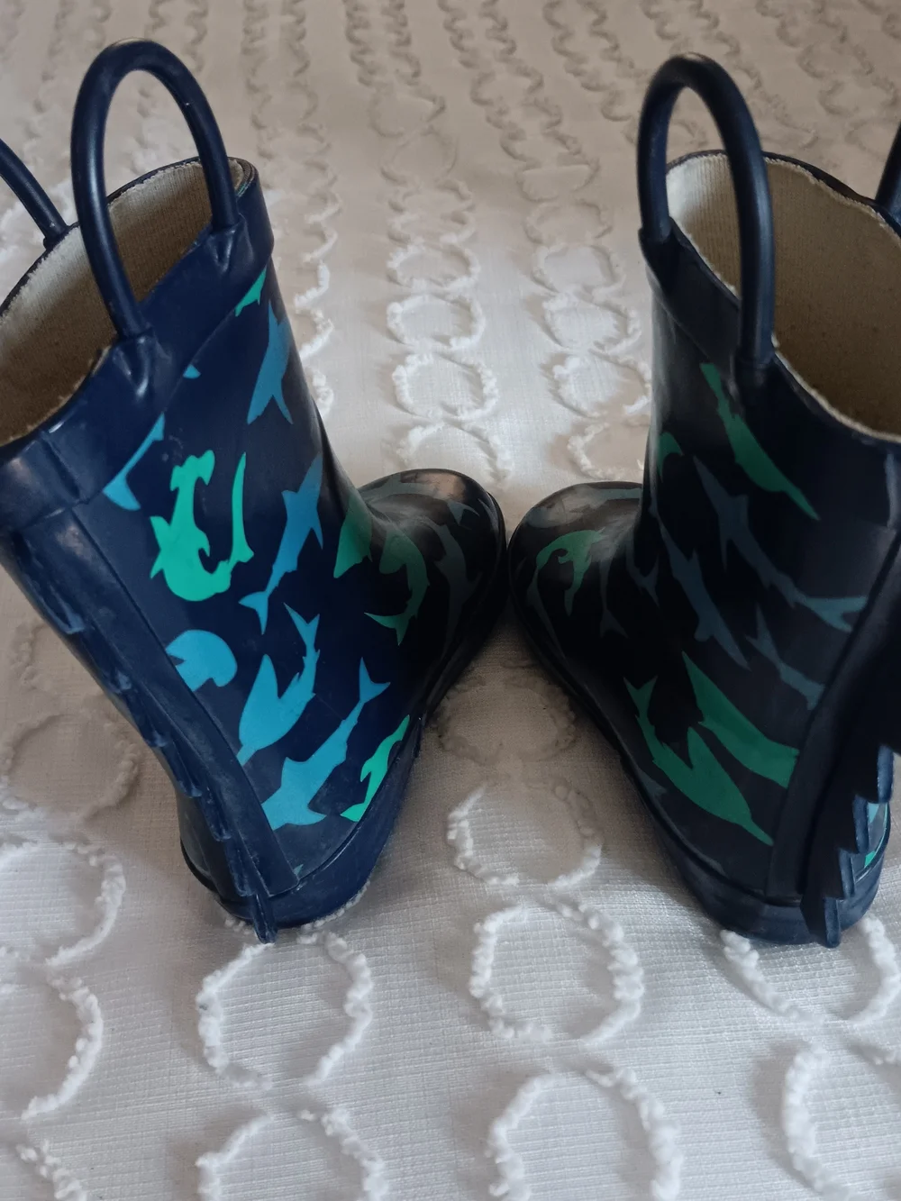 Kids Navy Shark Print Rain Boots with Handles